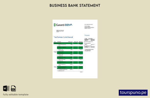 listo para imprimir Plantilla de extracto empresarial de Garanti BBVA Bank Plant